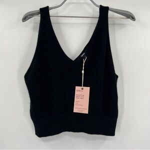 Quince Women’s Black Mongolian Cashmere Cropped Tank Sleeveless Top sz S NWT